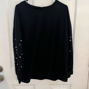 Black Light Sweater with Pearl Details on Sleeves